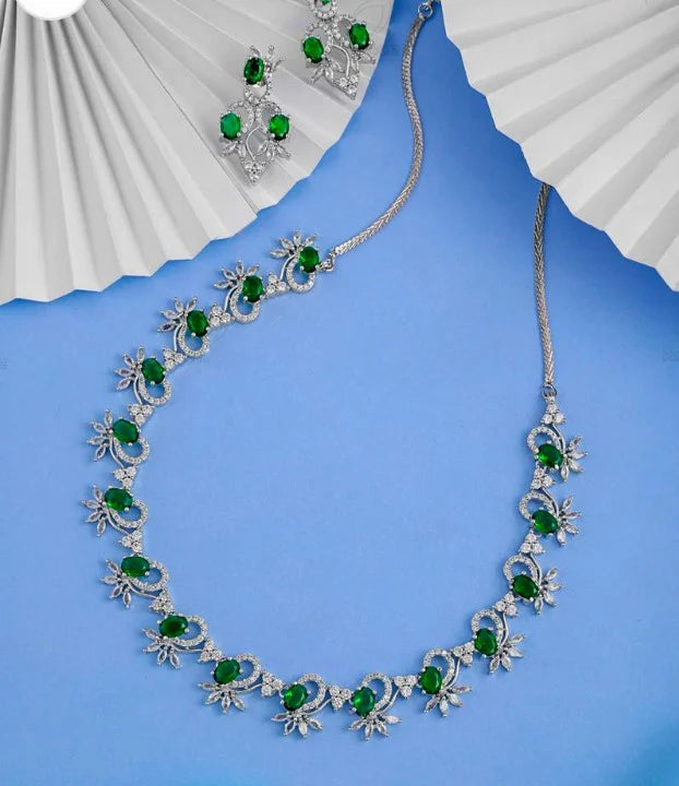 Ruby Blossom Rhodium-Plated Necklace & Earrings Set