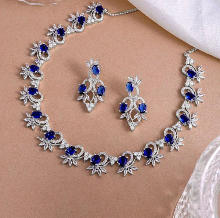 Ruby Blossom Rhodium-Plated Necklace & Earrings Set