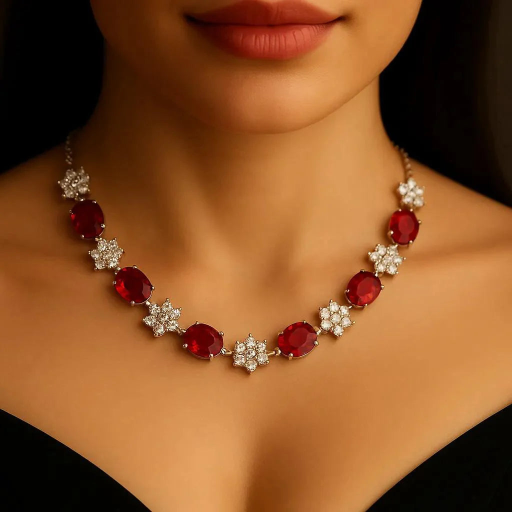 Emerald Bloom CZ Earrings & Necklace Set