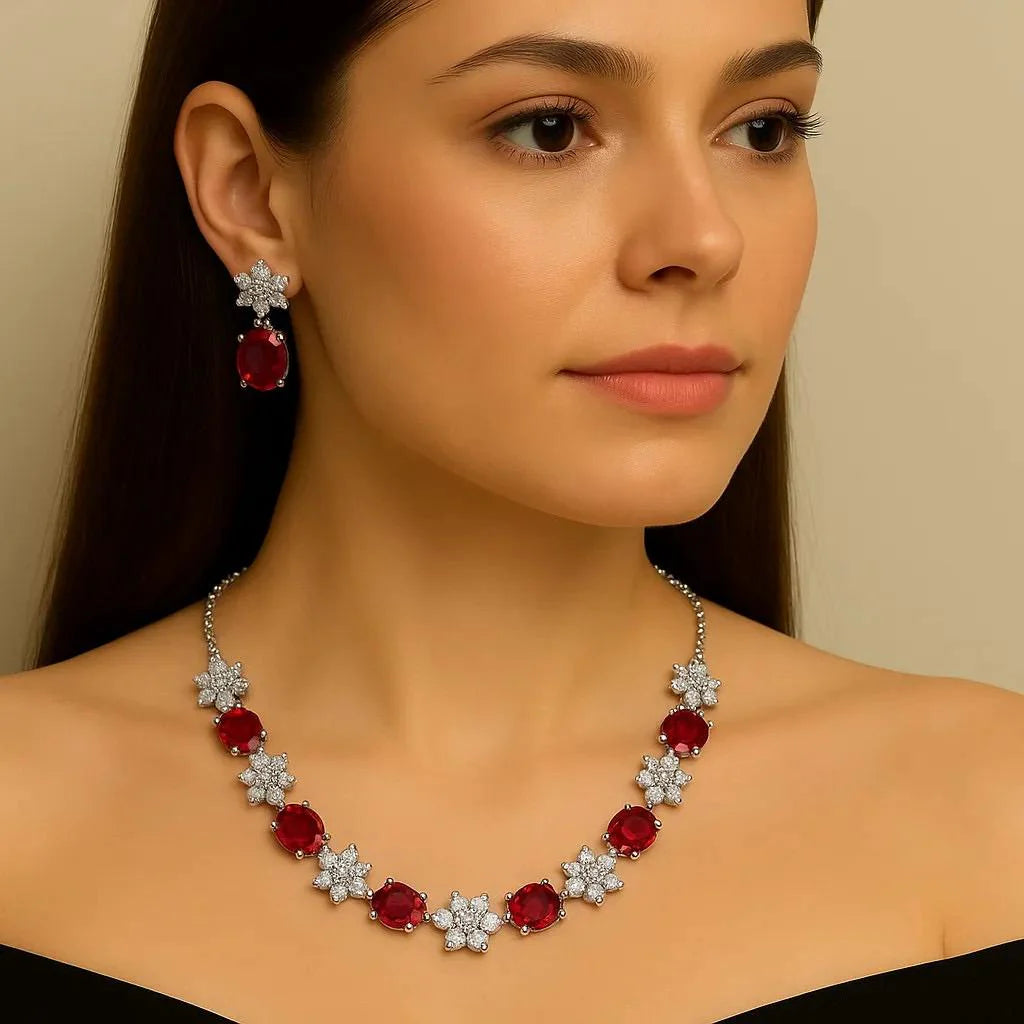 Emerald Bloom CZ Earrings & Necklace Set