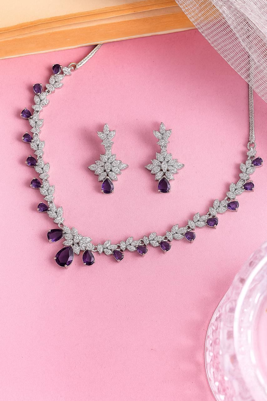 Amara Violet Bloom CZ Necklace Set