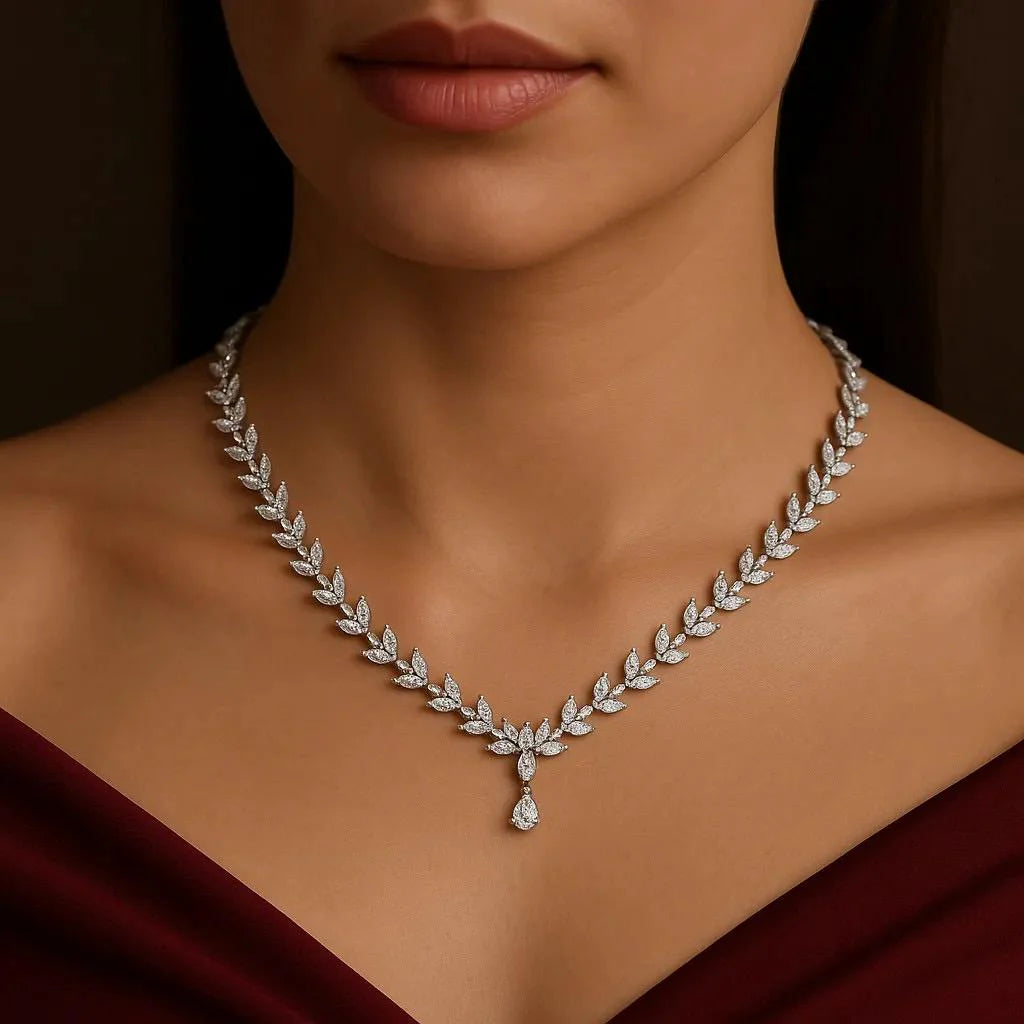 💎 Premium CZ Diamond Necklace & Earrings Set